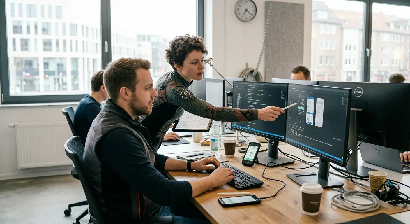Entwicklungsteam bei Datenverarbeitung und Reporting